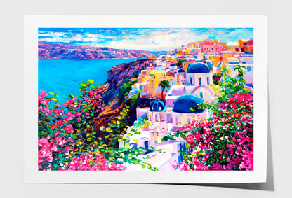 Santorini Seascape Oil Painting Wall Art Limited Edition High Quality Print Unframed Roll Canvas None