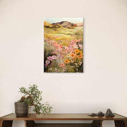 Pastel Wildflower Meadow Hill 60x90cm Metal Print Ready to Hang - Bella Home Decor
