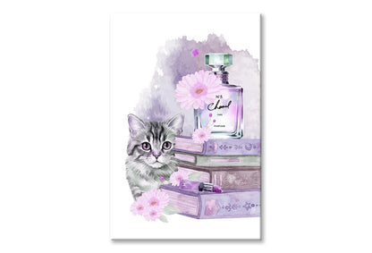 Perfume with Cat Wall Art Limited Edition High Quality Print Stretched Canvas None