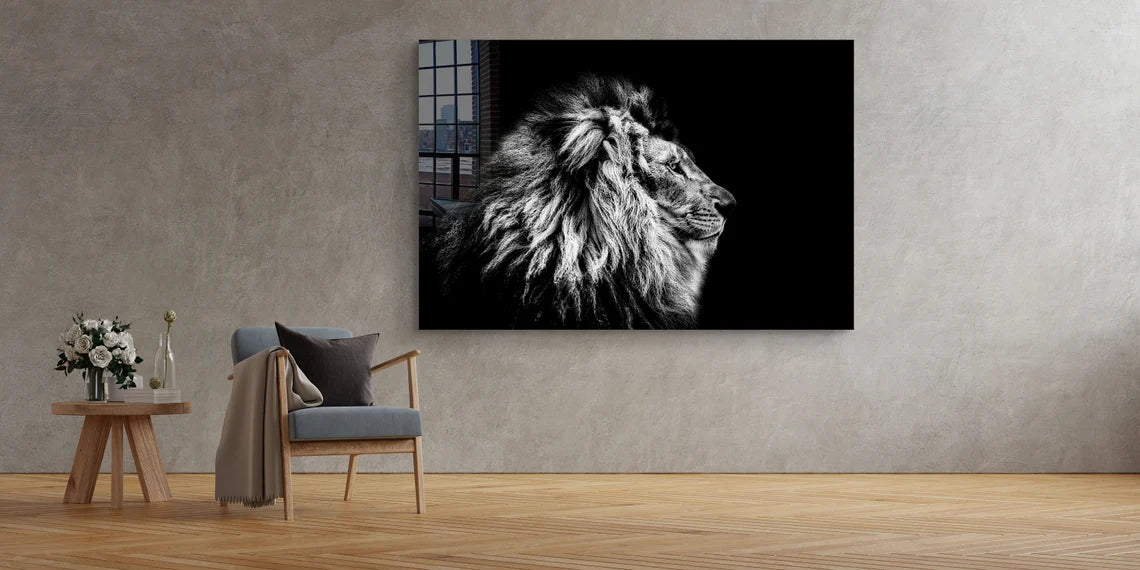 Lion B&W Side View UV Direct Aluminum Print Australian Made Quality