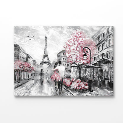 Bella Home Couple Painting Walking Near Eiffel Tower Print Canvas Ready to hang