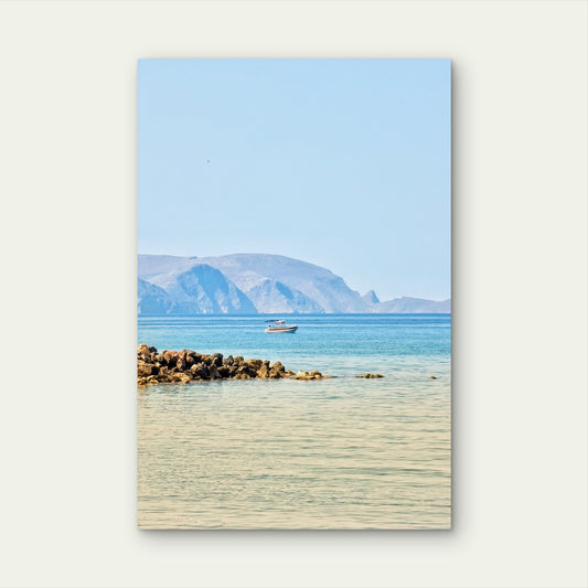 Mediterranean Blue Ocean Bay Speedboat 40x60cm Metal Print Ready to Hang