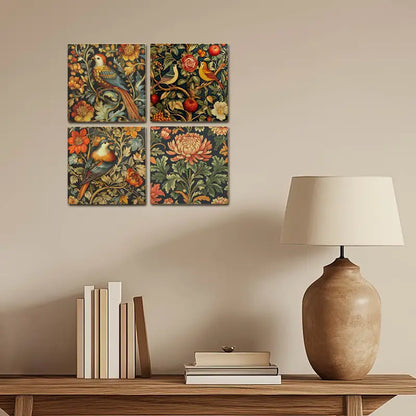 4pcs Vibrant Nature Floral & Bird Designs Wall Art Canvas Framed