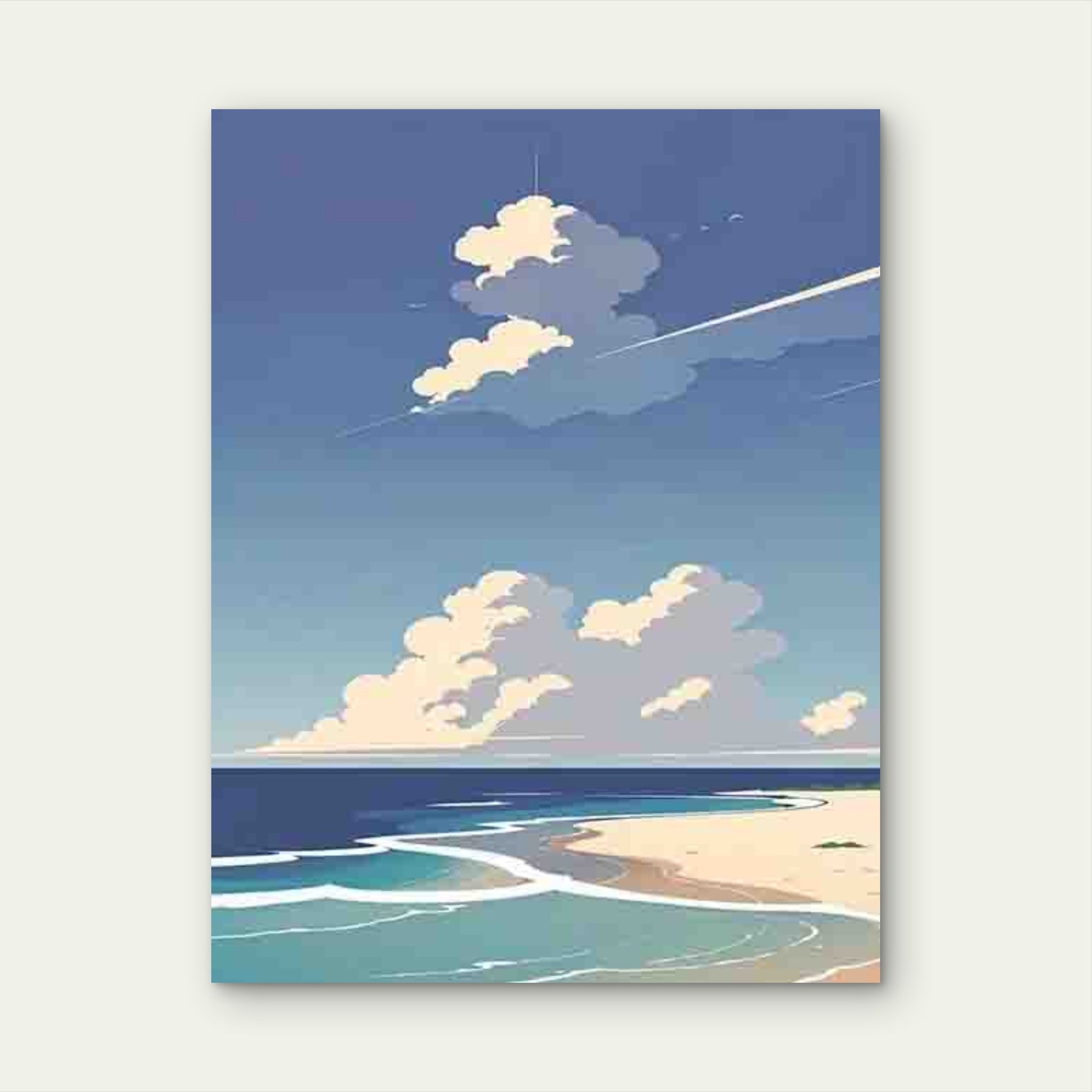 Beach Cloud ,Seascape Sky Painting 60x90cm Metal Print Ready to Hang - Bella Home Decor