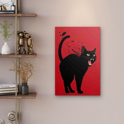 Retro Black Cat Roaring Metal Print Ready to Hang