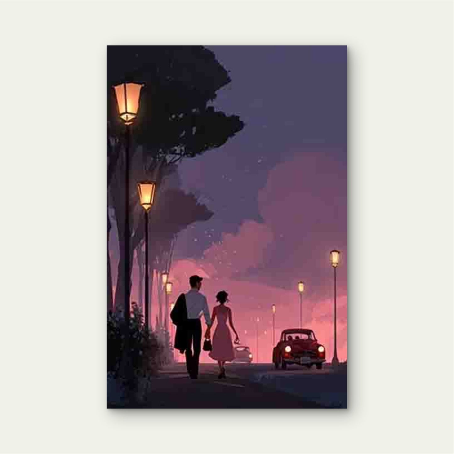 Evening Stroll Romance 60x90cm Metal Print Ready to Hang