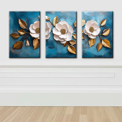 3pcs Elegant Flower and Leaves Design Wall Art Set Canvas Framed 50x70cm - High Quality Print 100% Australian Made Wall Canvas Ready to Hang