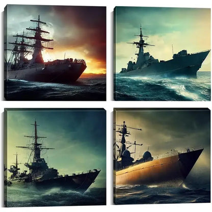 4pcs Military Warships Yamato Battleship Wall Art Canvas Framed