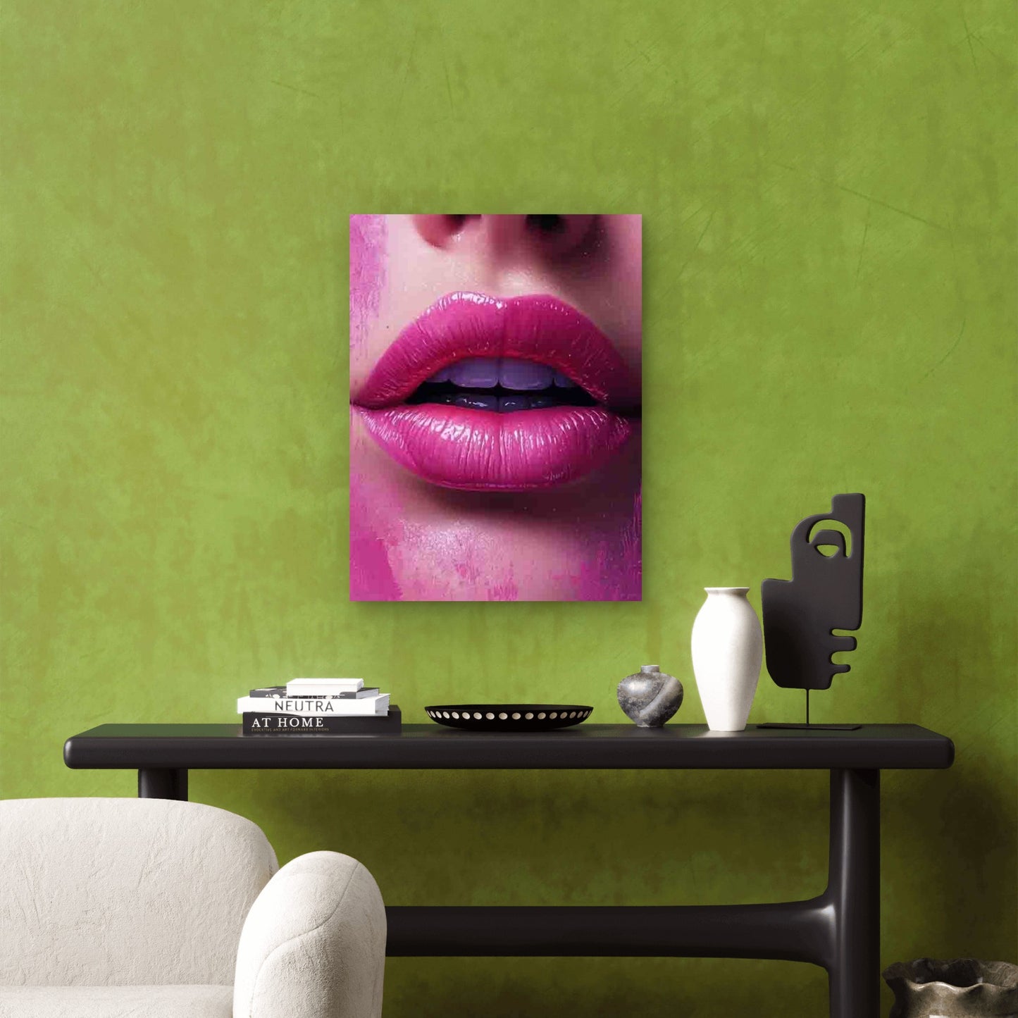 Pink Lips Fashion-Themed Artwork Metal Print Ready to Hang