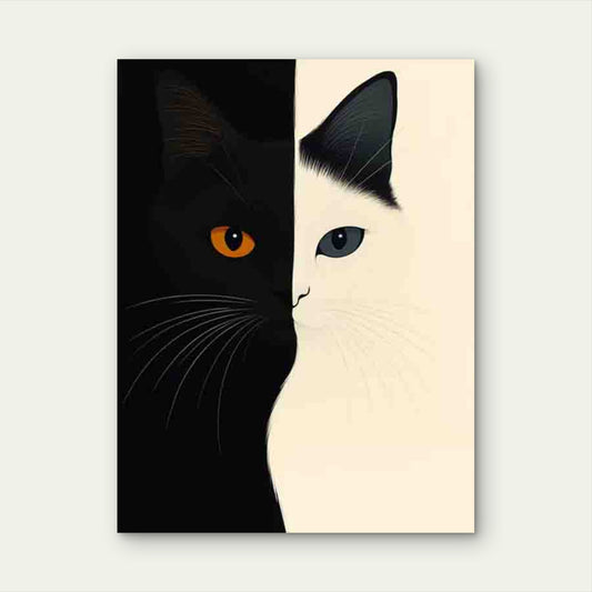 Black and White Cat Art 40x60cm Metal Print Ready to Hang