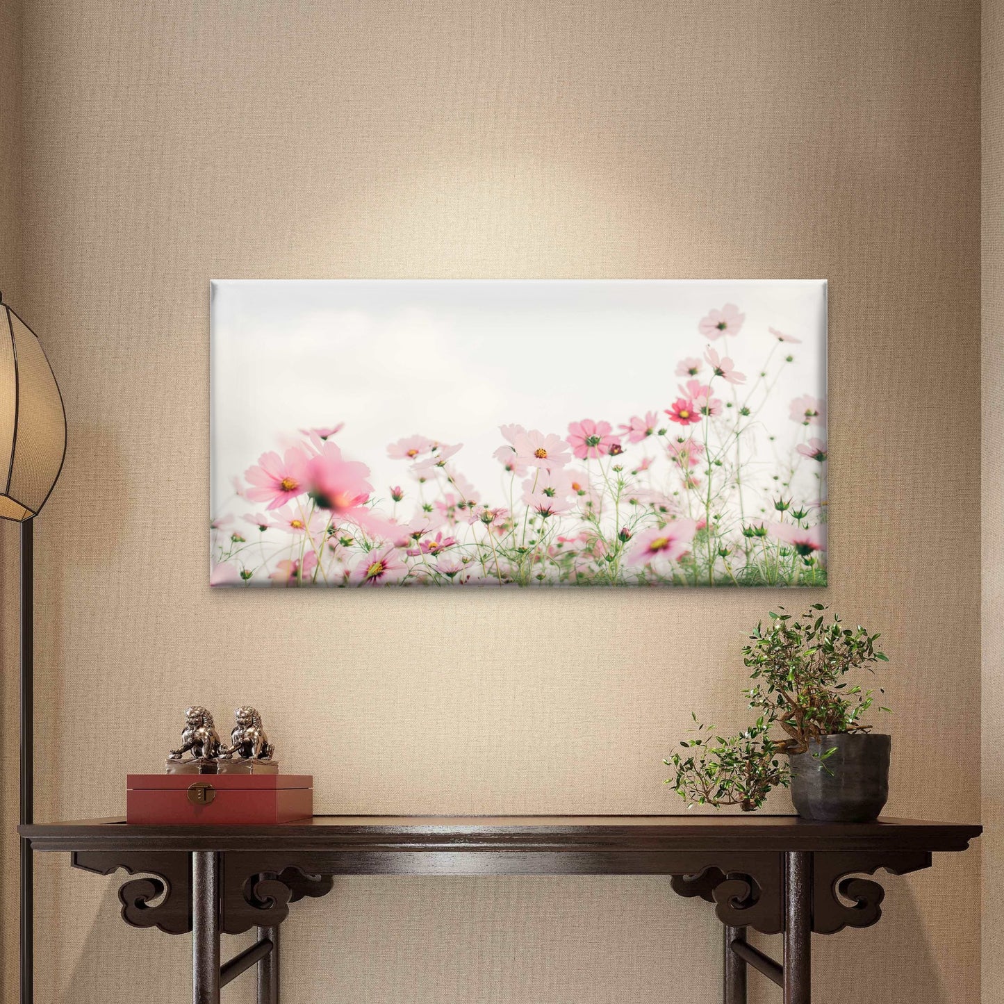 Pink Petals, Gentle Breeze Wall Art Canvas Office Home Room Framed 120x60cm - Bella Home Decor