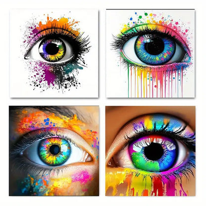 4pcs Vibrant Abstract Eye Canvas Wall Art Canvas Framed