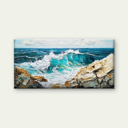 Ocean Waves & Rocky Coast Wall Art Canvas Office Home Room Framed 120x60cm
