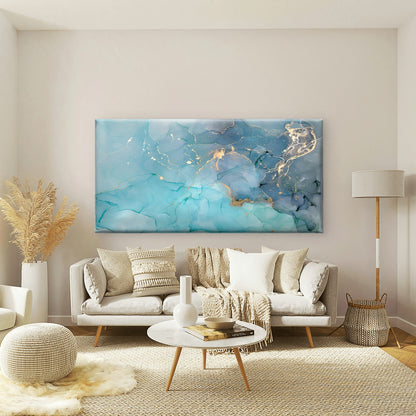 Turquoise Blue Gold Abstract Wall Art Canvas Office Home Room Framed 120x60cm