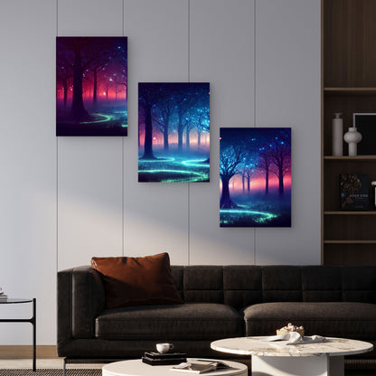 3pcs Enchanted Midnight Forest Metal Print Ready to Hang Art - Bella Home Decor