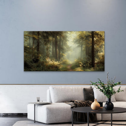 Green Trees & Sunlit Forest Wall Art Canvas Office Home Room Framed 120x60cm