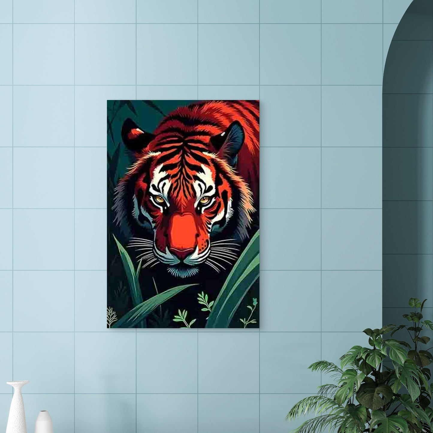 Brightly Colored Close-Up Tiger 60x90cm Metal Print Ready to Hang - Bella Home Decor