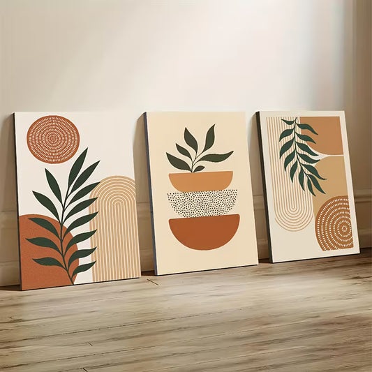 3pcs Abstract Plant Natural Geometric Shapes Wall Art Set Canvas Framed 40x60cm - High Quality Print 100% Australian Made Wall Canvas Ready to Hang