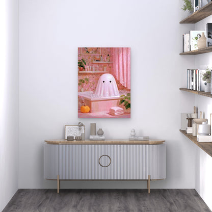 Cute Halloween Ghost in Bath 60x90cm Metal Print Ready to Hang