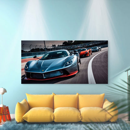 Silver and red supercars racing Wall Art Canvas Office Home Room Framed 120x60cm