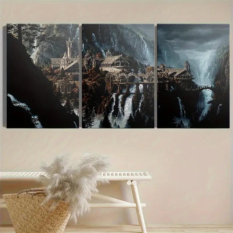 3pcs Medieval Castle Buildings Metal Print Ready to Hang Art