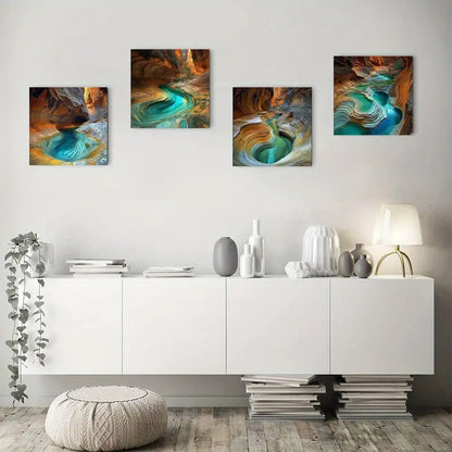 4pcs Aerial View Rock Cave Water Scenes Wall Art Canvas Framed