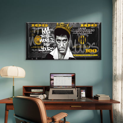 Crowned Mobster Cash Money Print Wall Art Canvas Office Home Framed 120x60cm - Bella Home Decor