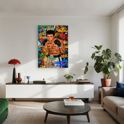 Graffiti Boxing Champion Staring 40x60cm Metal Print Ready to Hang - Bella Home Decor