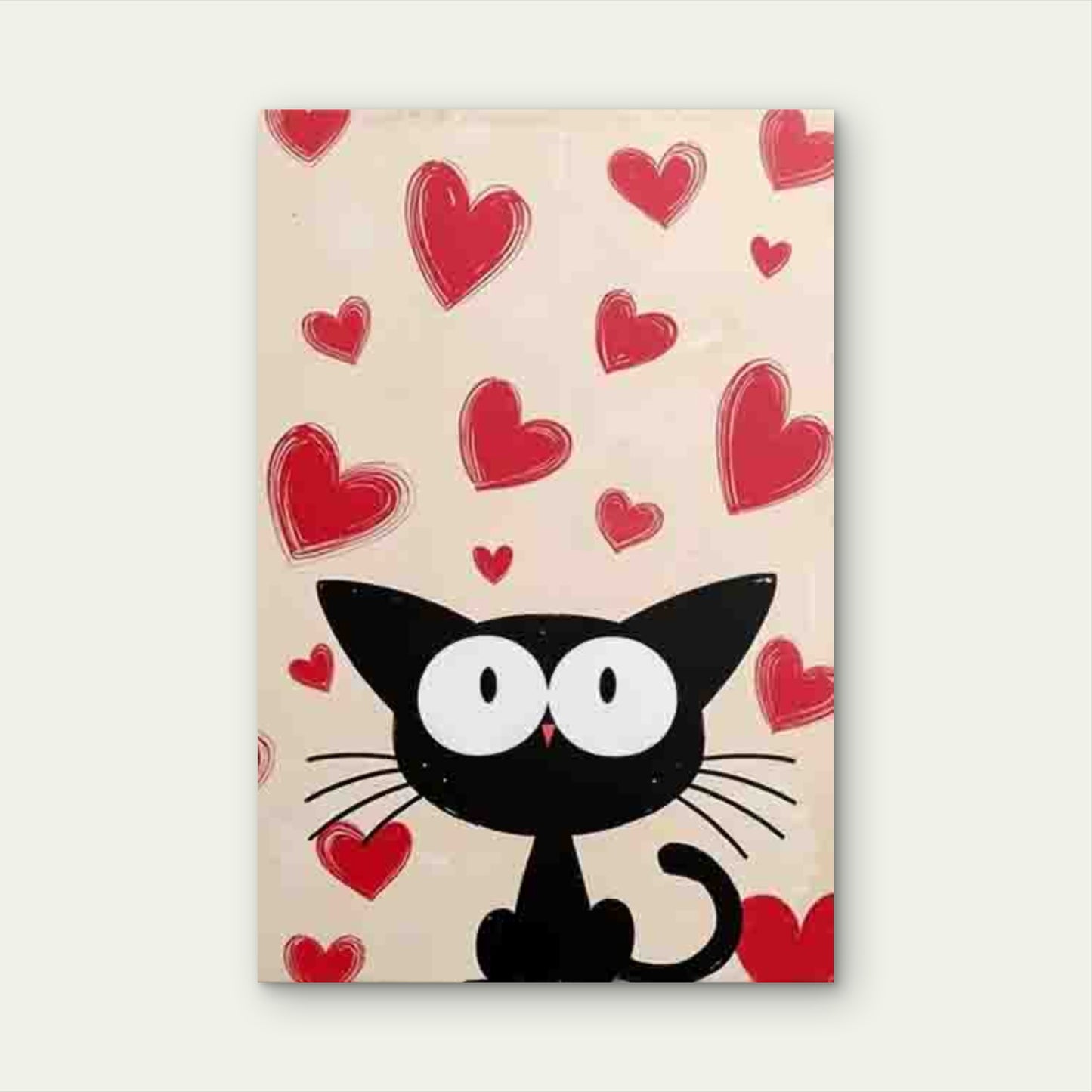 Black Cat and Hearts Theme Metal Print Ready to Hang