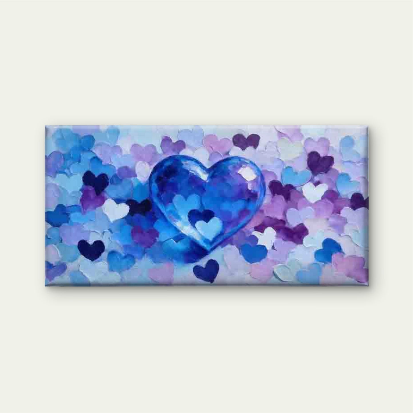 Blue And Purple Heart Abstract Wall Art Canvas Office Home Room Framed 120x60cm - Bella Home Decor