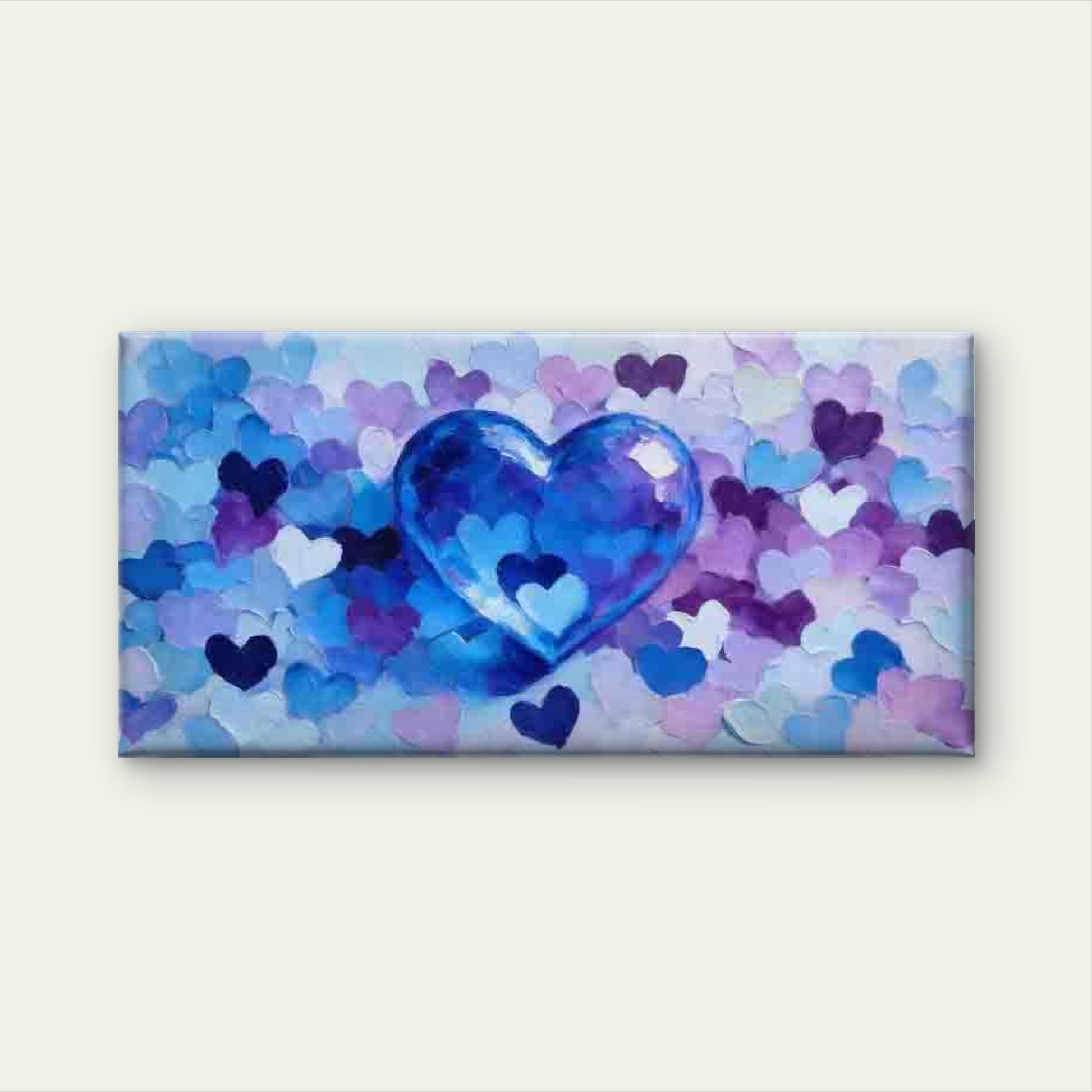 Blue And Purple Heart Abstract Wall Art Canvas Office Home Room Framed 120x60cm - Bella Home Decor