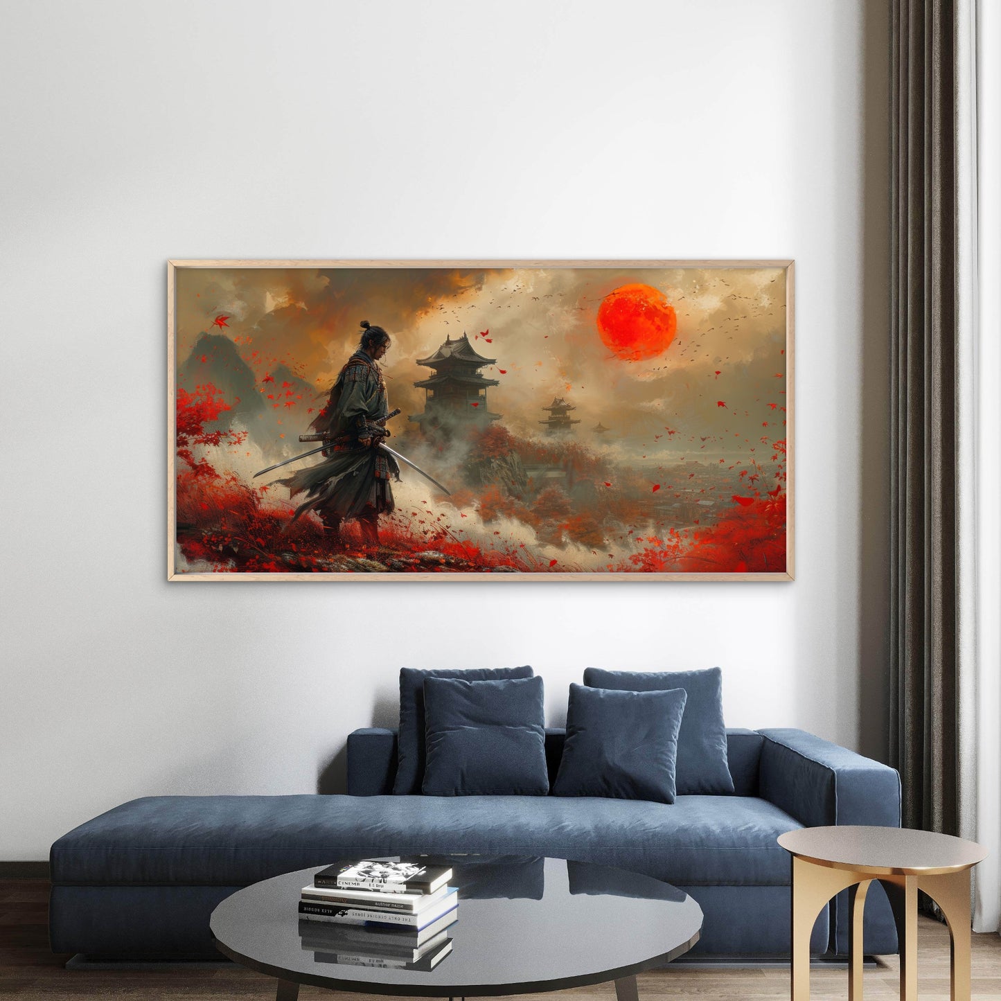 Epic Samurai Red Sun Wall Art Canvas Office Home Room Framed 120x60cm