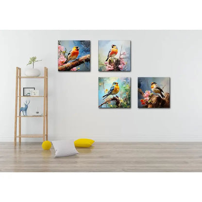4pcs Colorful Birds With Flowers Wall Art Canvas Framed - Bella Home Decor