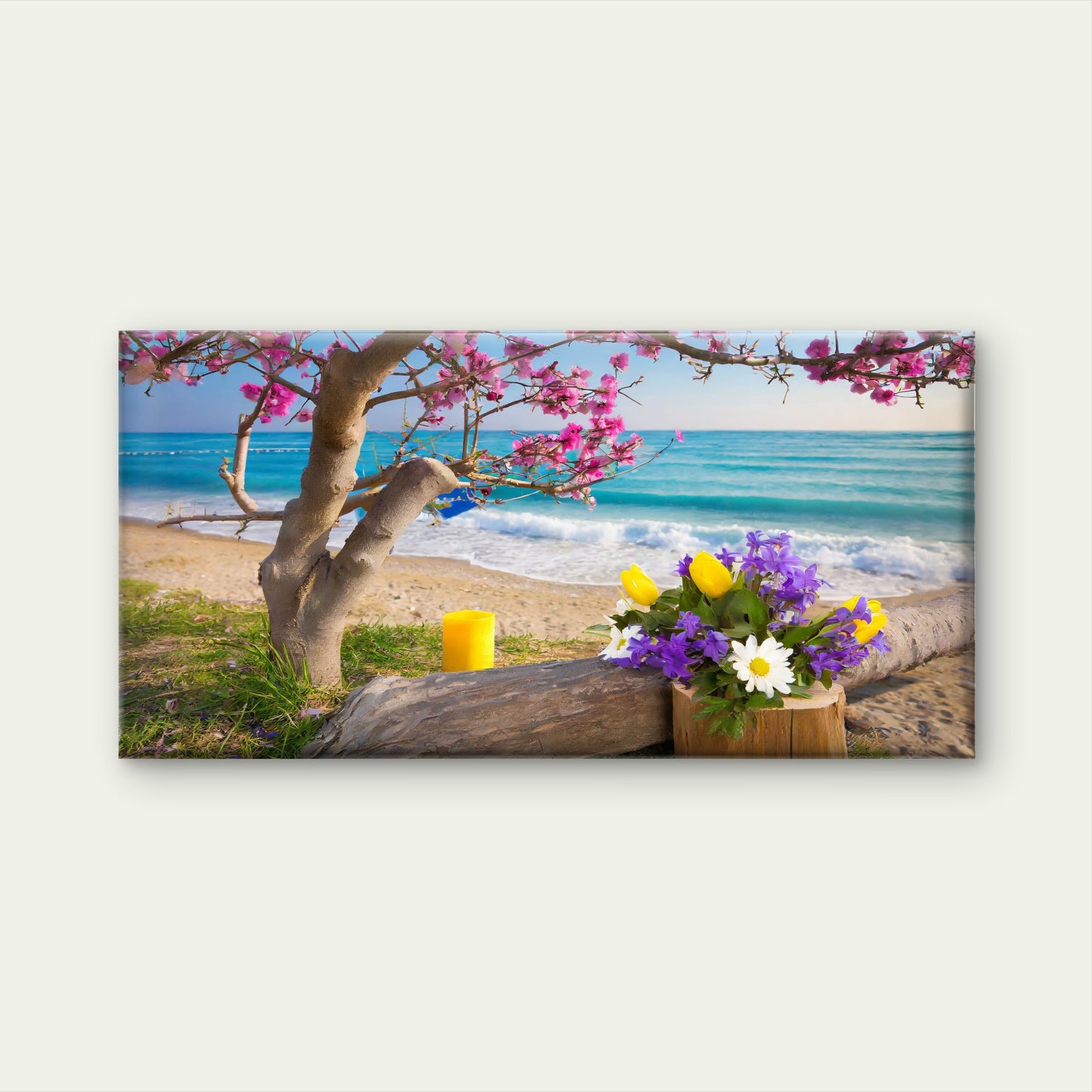 Seaside Spring Floral Beauty Wall Art Canvas Office Home Room Framed 120x60cm