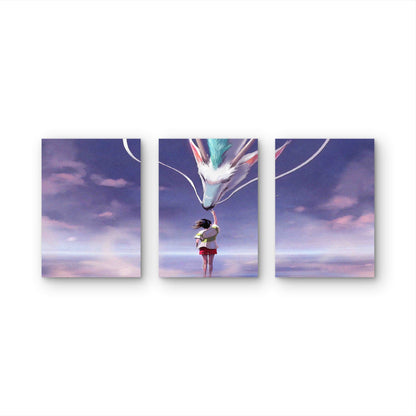3pcs Mythical White Fantasy Dragon Pastel Cloud Metal Print Ready to Hang Art