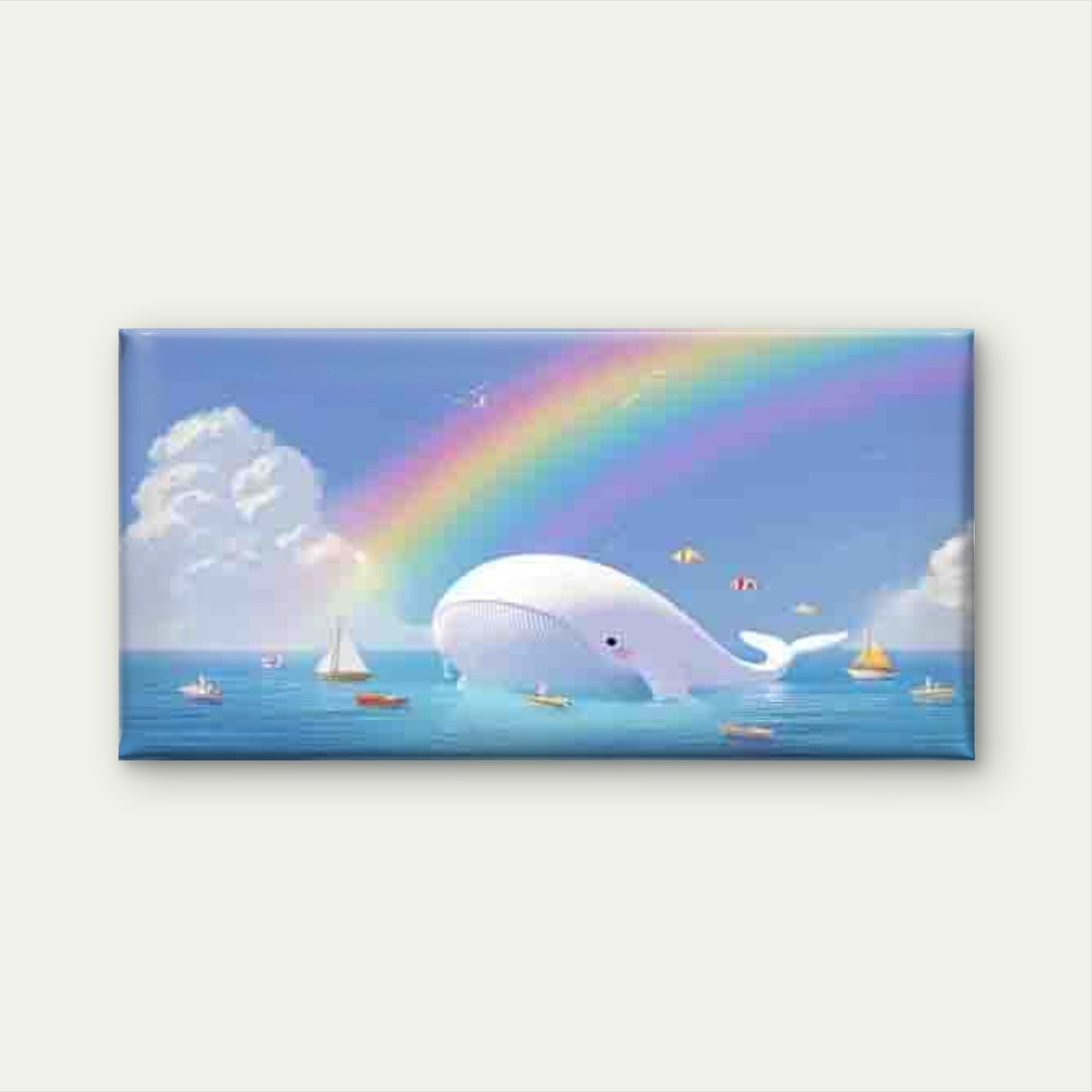 Whale Under Rainbow Wall Art Canvas Office Home Room Framed 120x60cm