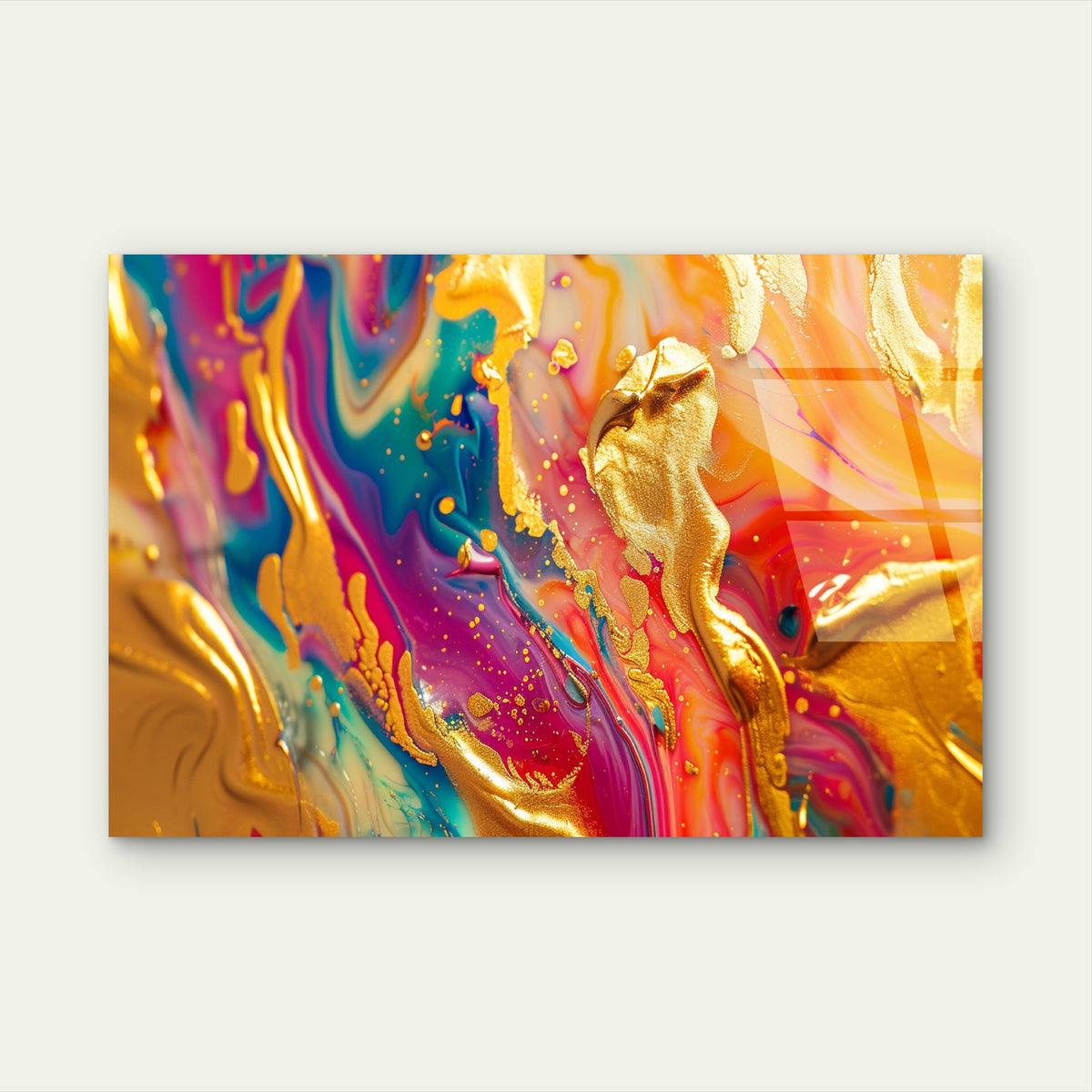 Abstract Gold Teal Magenta Orange Swirl Acrylic Glass Printing Wall Art Australian Made Quality