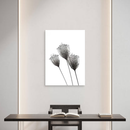 Black and white Silver Wire Mesh Floral Stems 60x90cm Metal Print Ready to Hang - Bella Home Decor