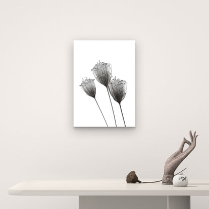 Black and white Silver Wire Mesh Floral Stems 60x90cm Metal Print Ready to Hang - Bella Home Decor