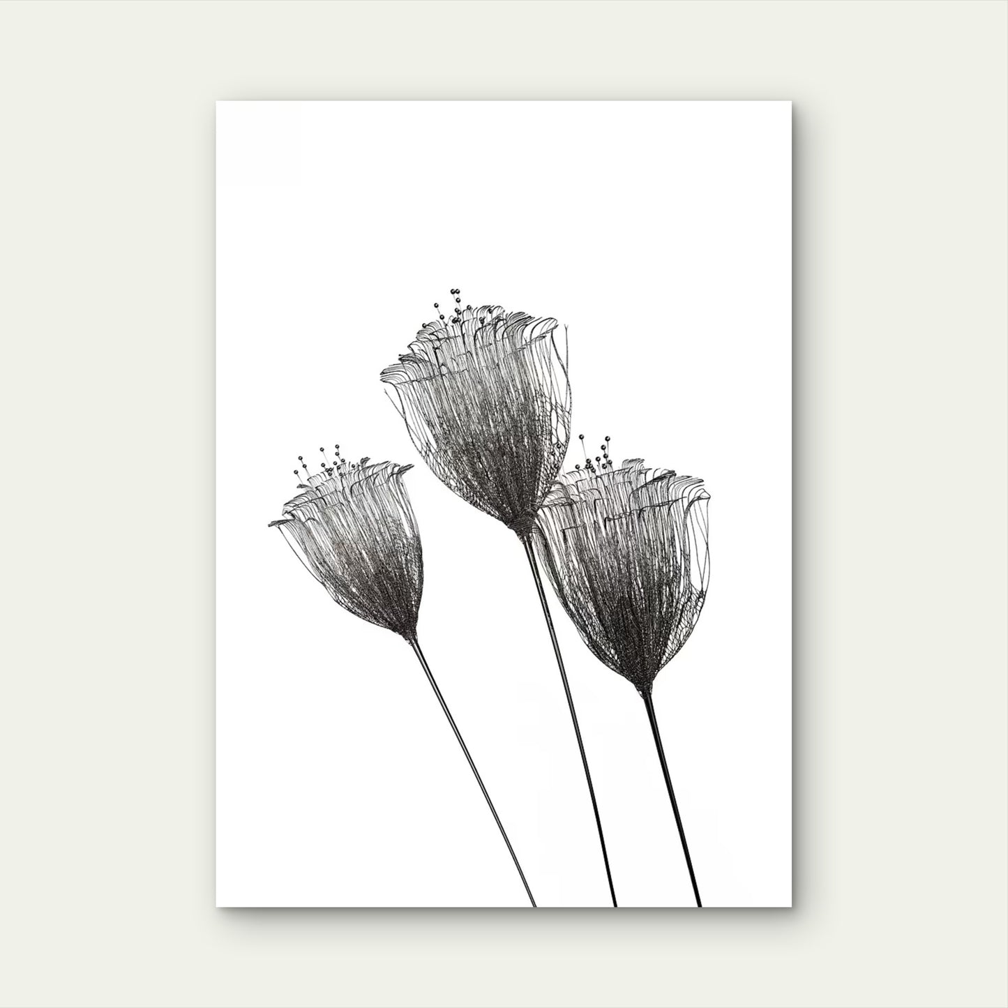 Black and white Silver Wire Mesh Floral Stems 60x90cm Metal Print Ready to Hang - Bella Home Decor