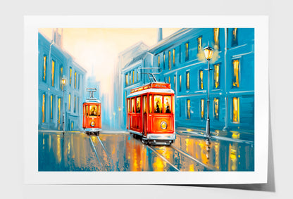 Old Tram In Old City Oil Painting Wall Art Limited Edition High Quality Print Unframed Roll Canvas None