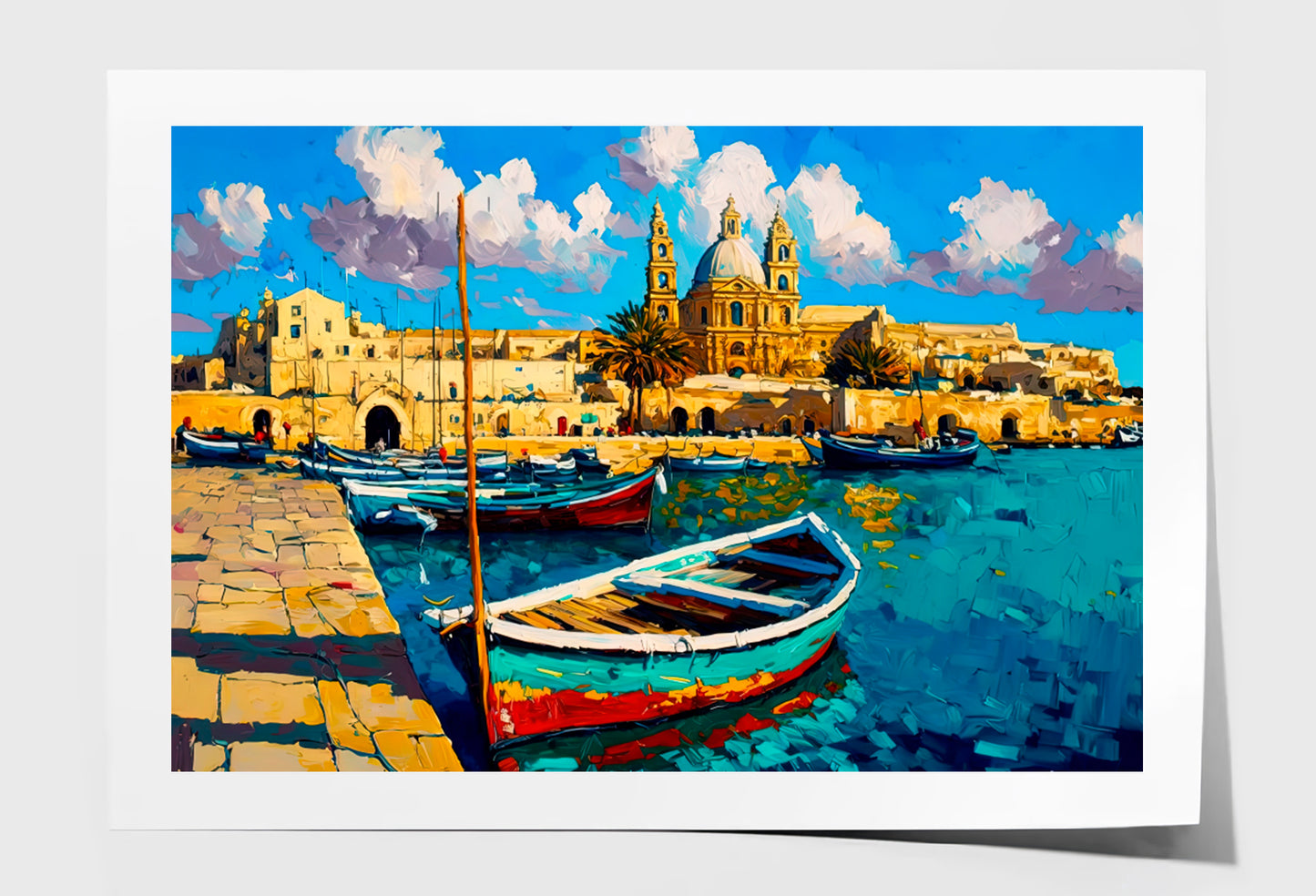 Cityscape View From Marsaxlokk, Malta Oil Painting Wall Art Limited Edition High Quality Print Unframed Roll Canvas None