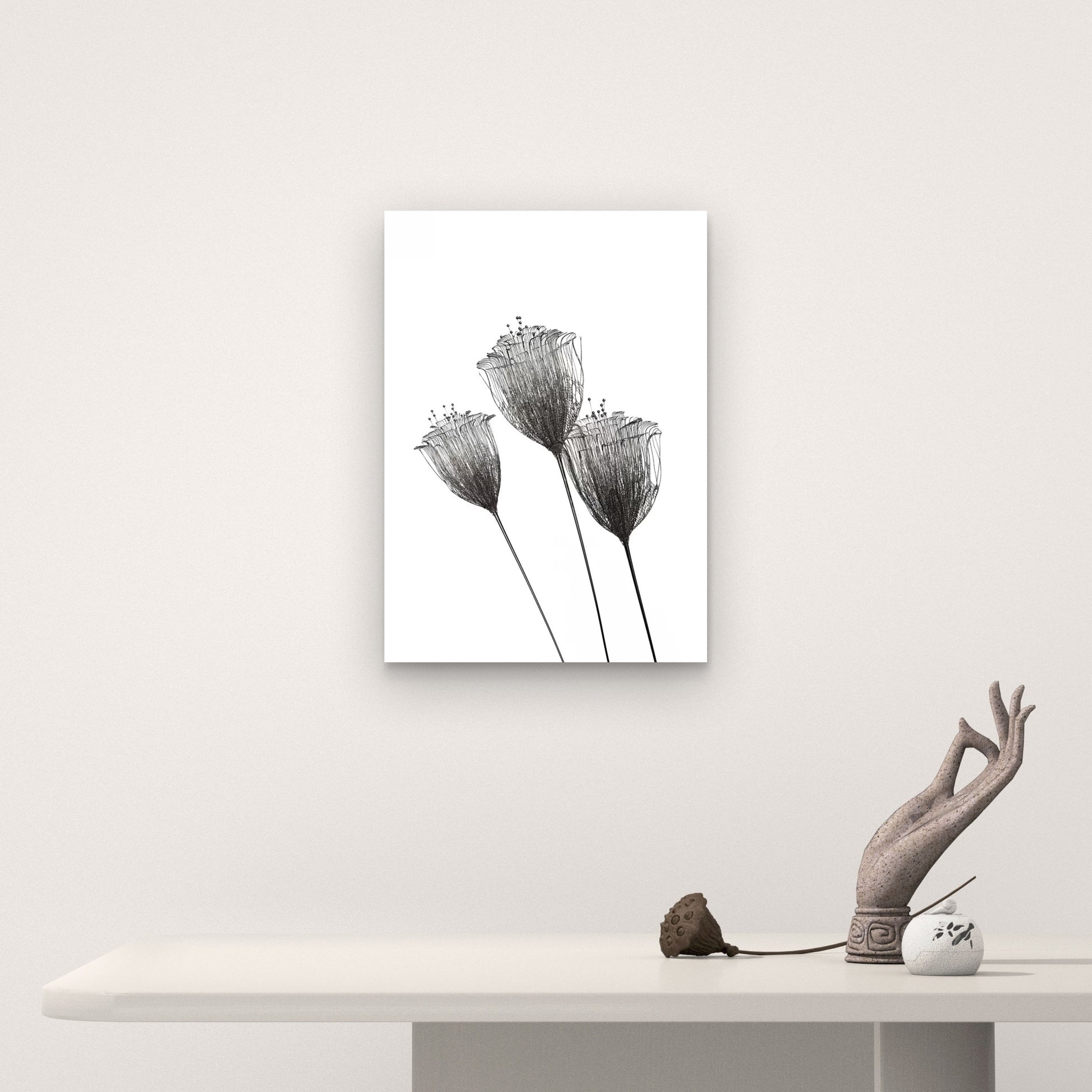 Black and white Silver Wire Mesh Floral Stems 40x60cm Metal Print Ready to Hang - Bella Home Decor