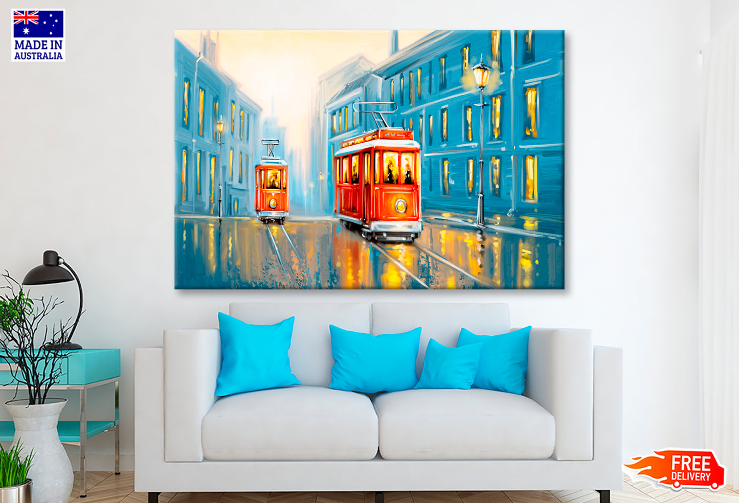 Old Tram In Old City Oil Painting Wall Art Limited Edition High Quality Print