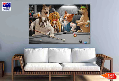 Dogs Playing Pool 90x60cm Print 100% Australian Made