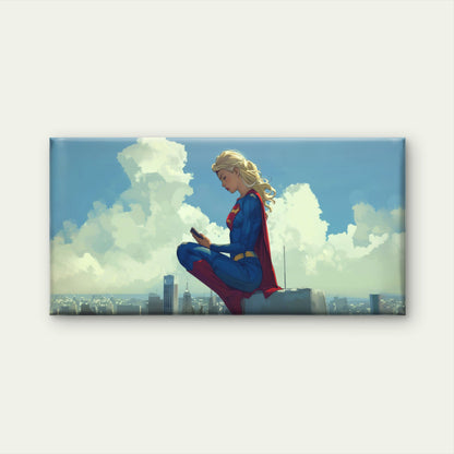 Super Heroine City Skyline Wall Art Canvas Office Home Room Framed 120x60cm
