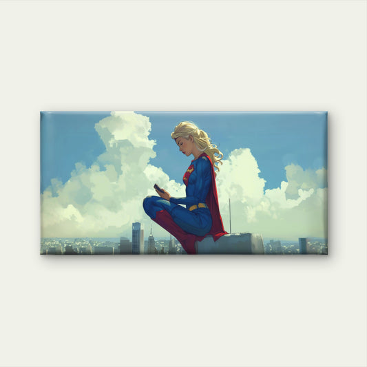 Super Heroine City Skyline Wall Art Canvas Office Home Room Framed 120x60cm