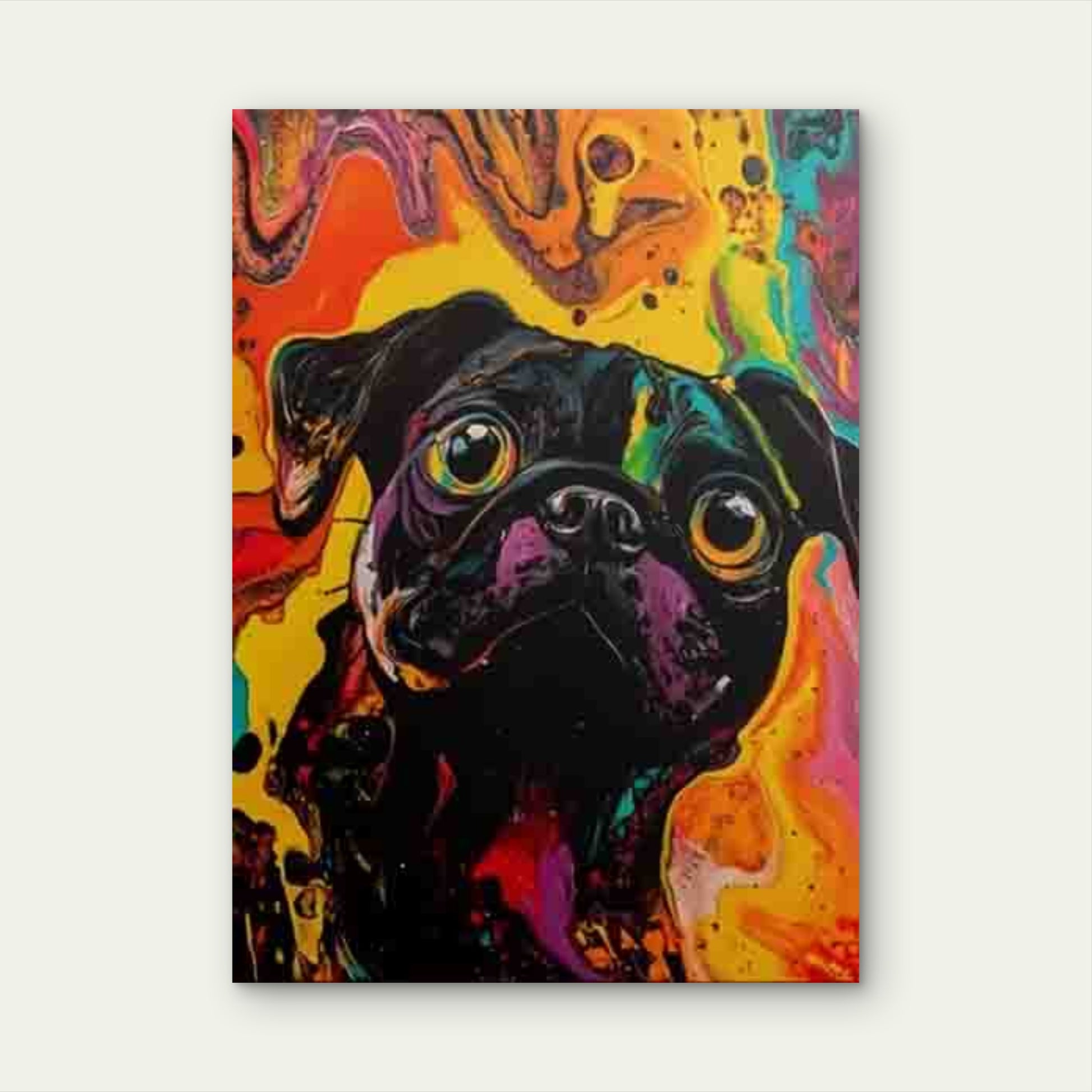 Colorful Abstract Pug Dog 60x90cm Metal Print Ready to Hang - Bella Home Decor