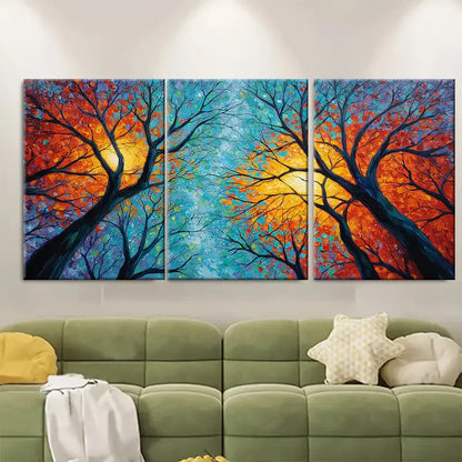 3pcs Original Forest Oil Painting Sunset Tree Wall Art Set Canvas Framed 40x60cm - High Quality Print 100% Australian Made Wall Canvas Ready to Hang