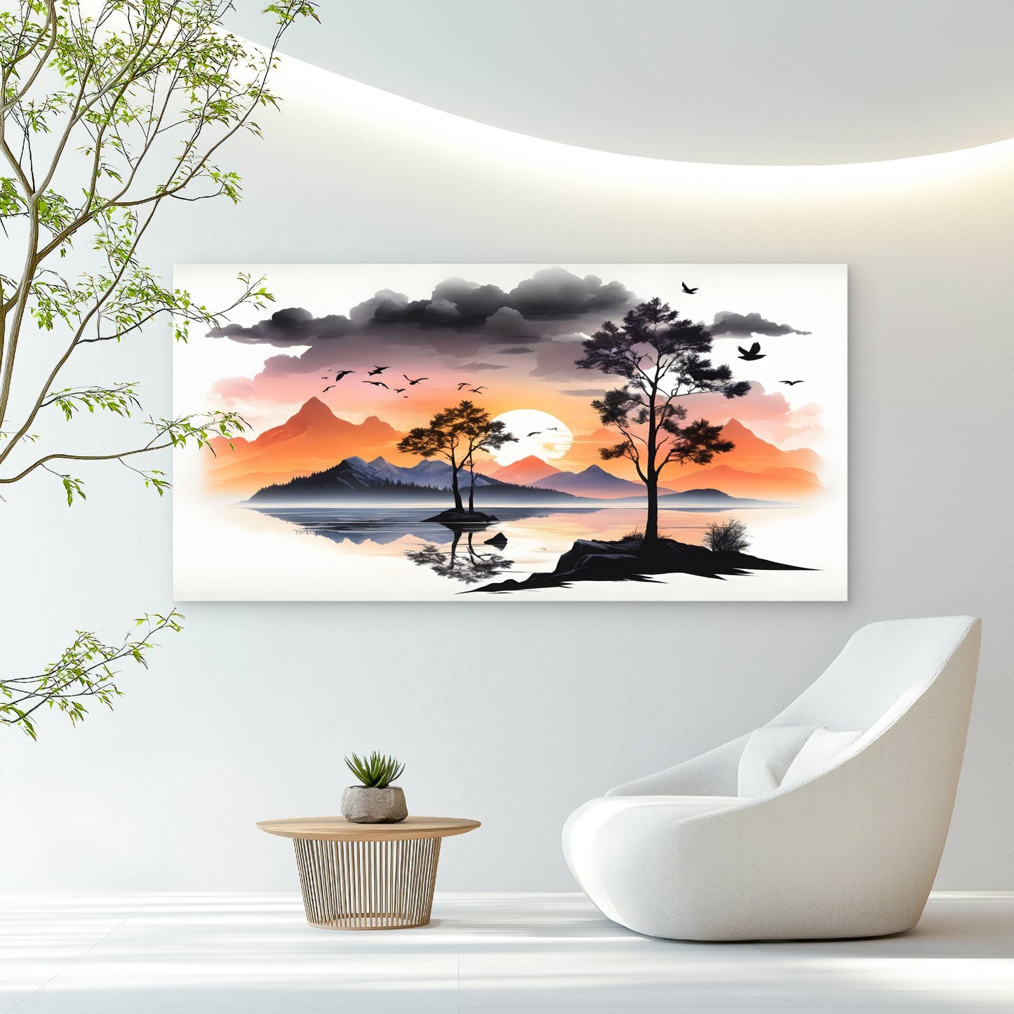 Mountain Lake Sunset View Wall Art Canvas Office Home Room Framed 120x60cm